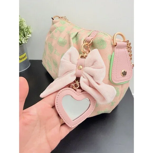JUICY COUTURE JUICY FAN CLUB SHOULDER BAG PINK DIAMOND RETRO GREEN - Picture 6 of 9